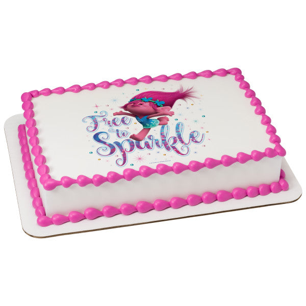 Imagen de adorno comestible para tarta de Trolls Free to Sparkle