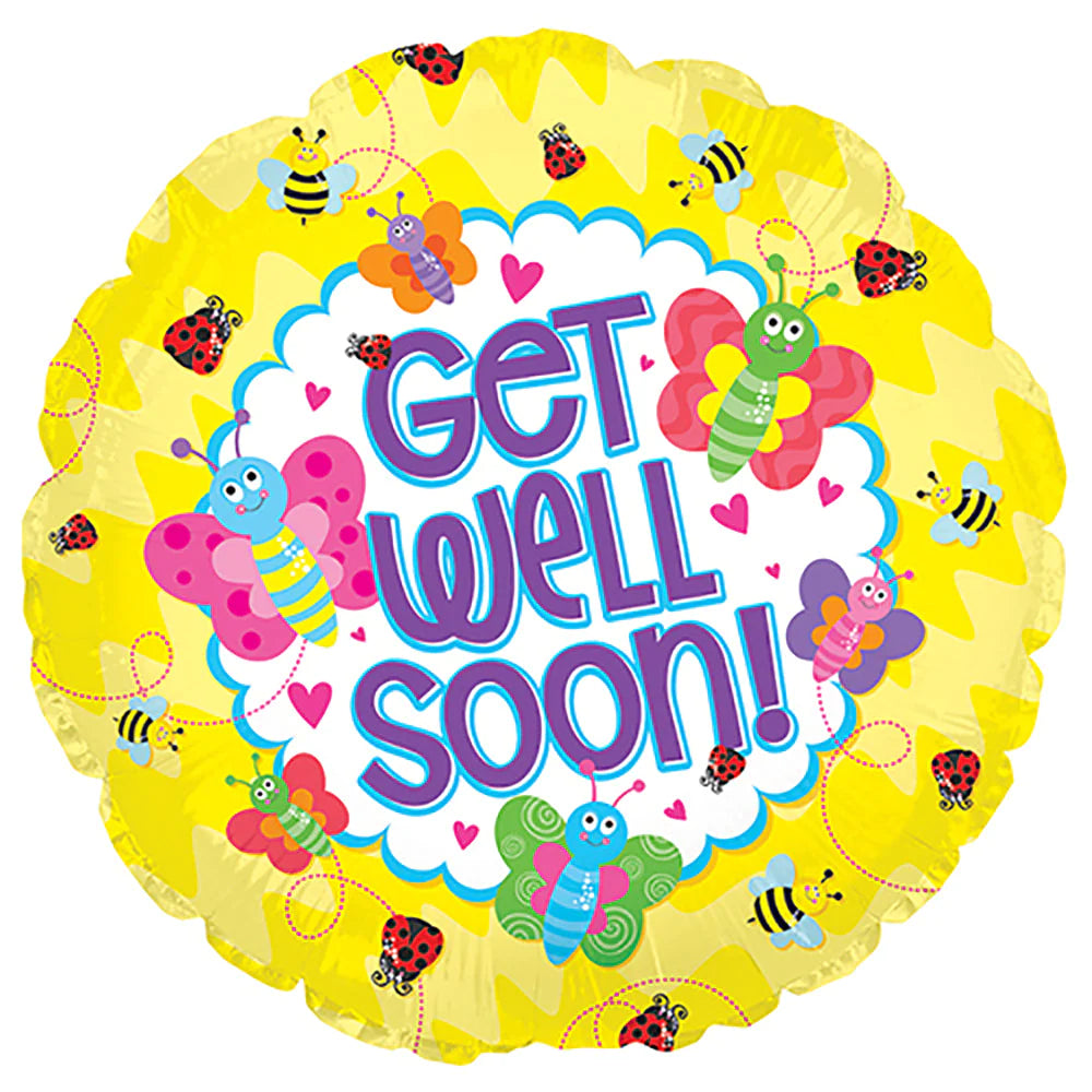 Get Well Soon Bugs Globo de aluminio redondo de 18", 1 unidad