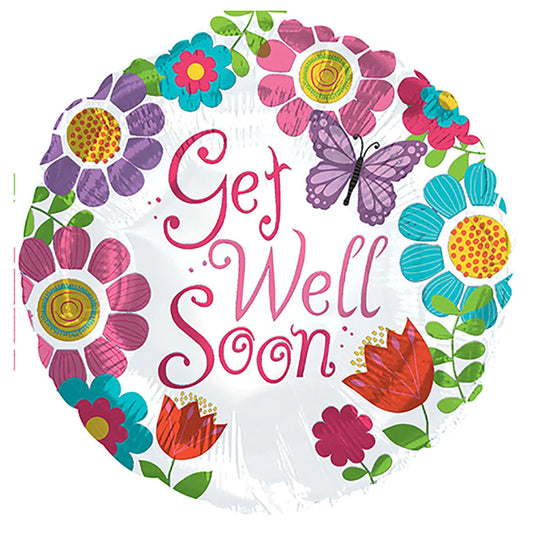 Get Well Soon Flowers Globo de aluminio redondo de 18", 1 unidad