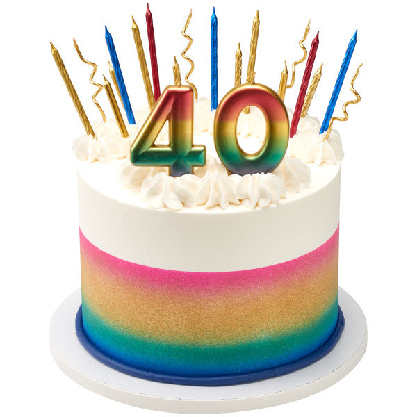 Four (4) Rainbow Metallic Numeral Candle