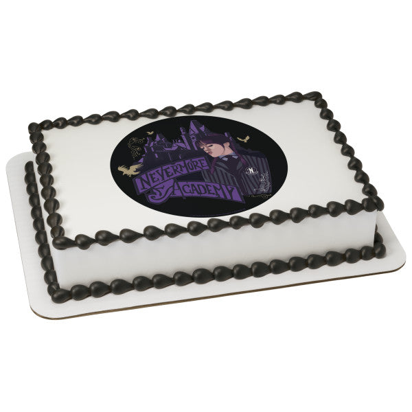 Wednesday Nevermore Academy Edible Cake Topper Image