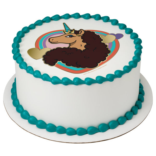 Imagen de adorno comestible para tarta divina de unicornio afro