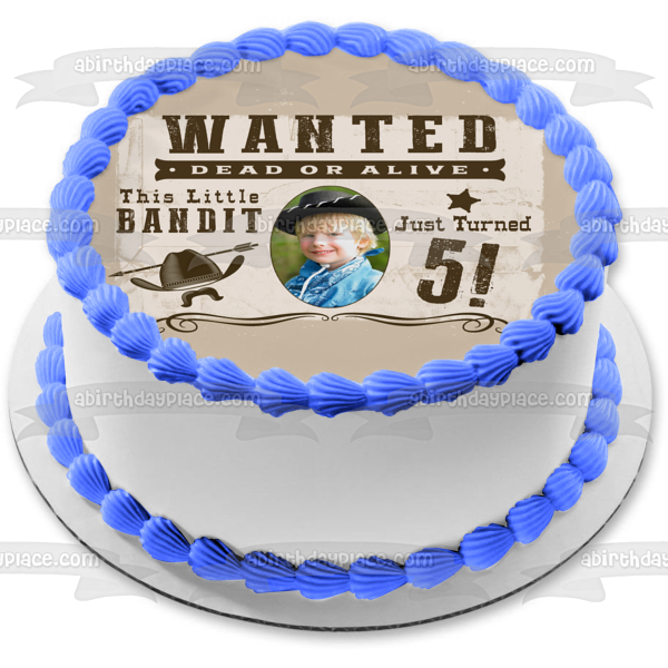 Se busca muerto o vivo, este bandido cumplió 5 años, imagen comestible para decoración de tarta ABPID57764