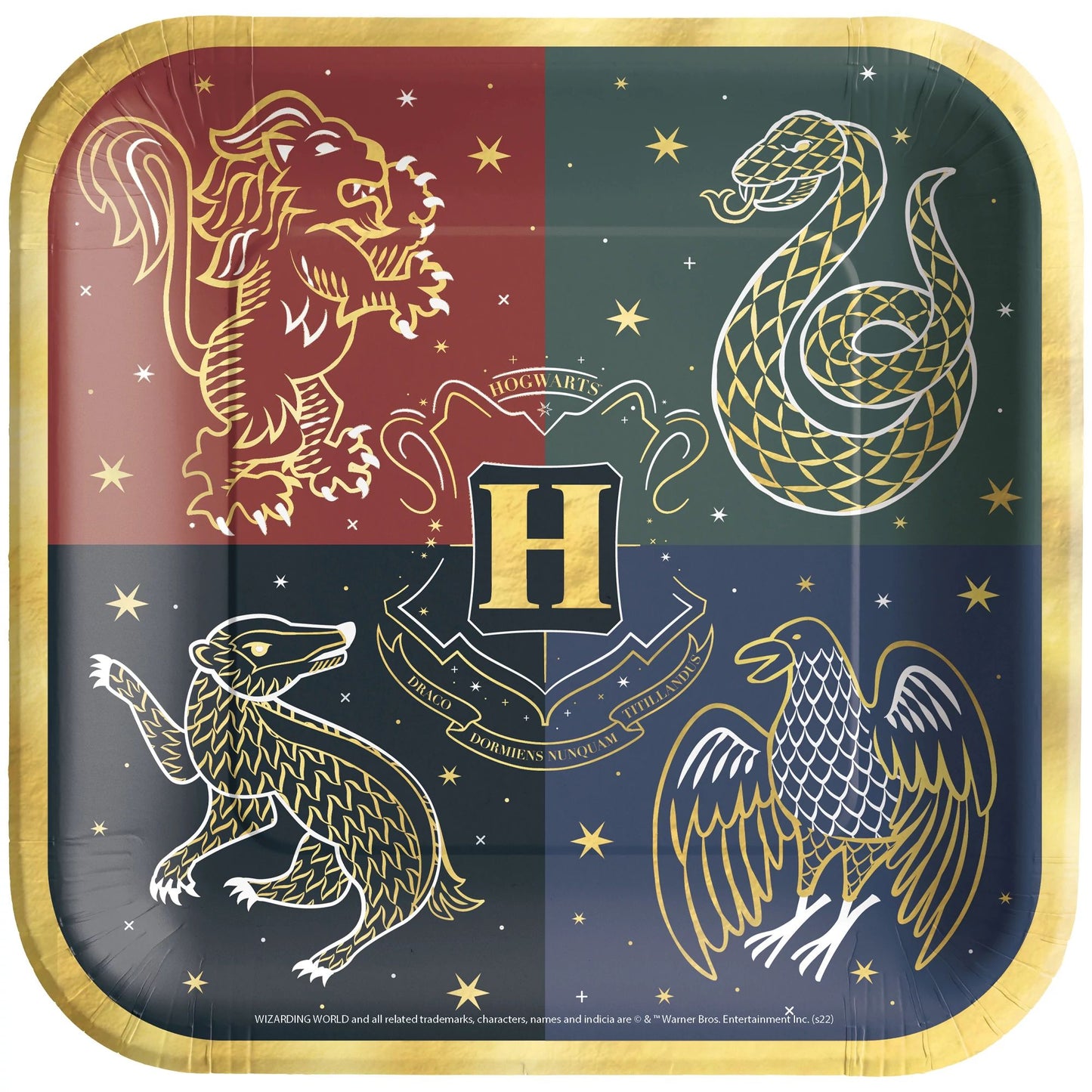 Harry Potter Hogwarts United Platos cuadrados metálicos de 9 pulgadas, 8 unidades