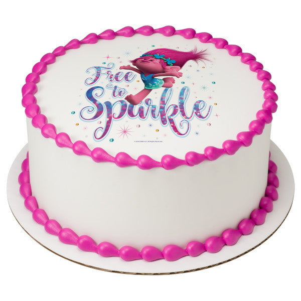 Imagen de adorno comestible para tarta de Trolls Free to Sparkle