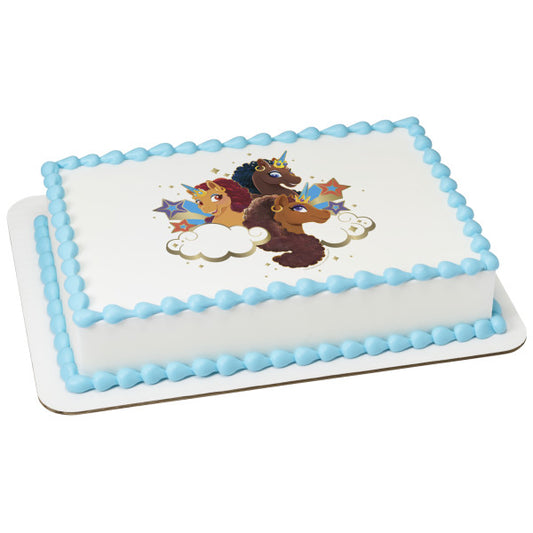 Imagen comestible para tarta de amistad de unicornio afro