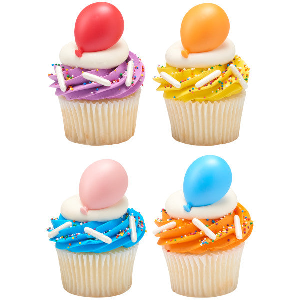 Surtido de anillos para cupcakes con globos de arcoíris brillantes 