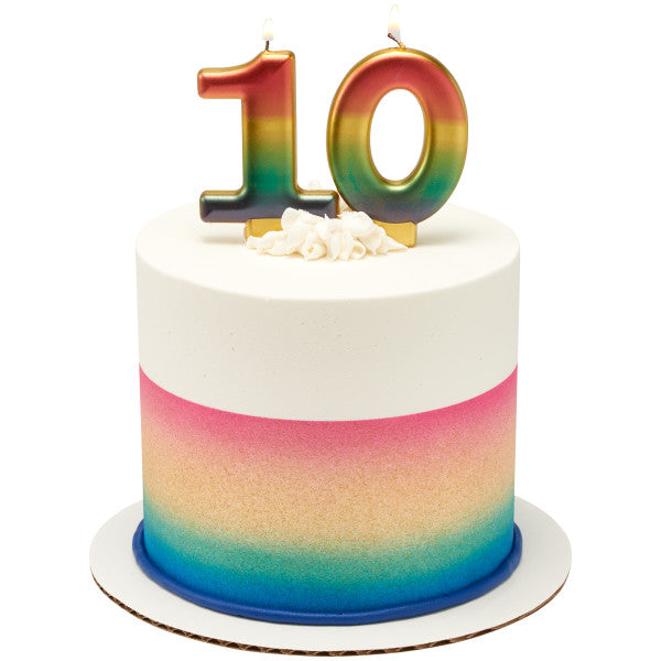 One (1) Rainbow Metallic Numeral Candle