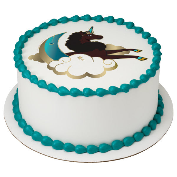 Imagen comestible para decoración de tarta mágica de unicornio afro