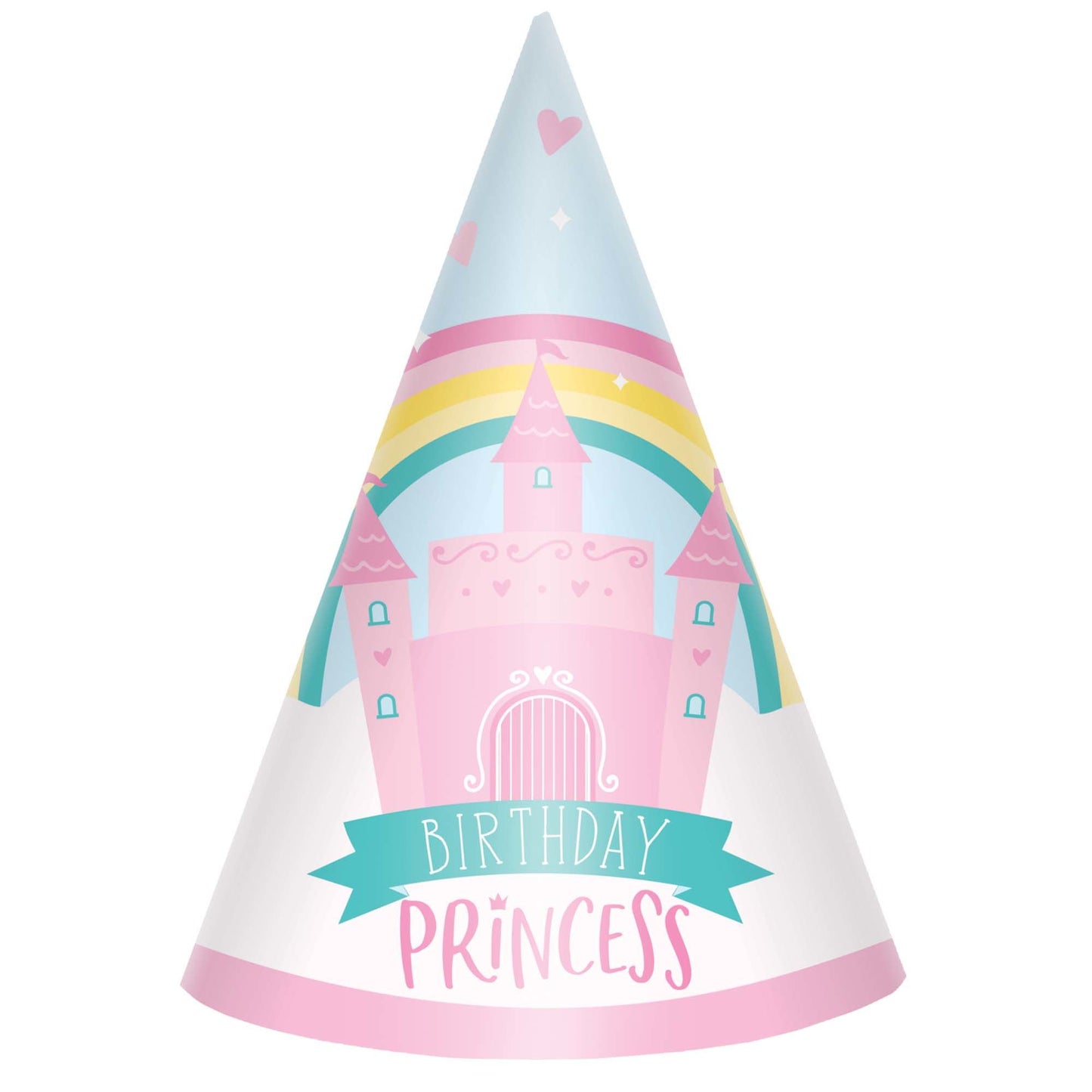 Sombrero de cono de cumpleaños de Princess Castle, 8 unidades