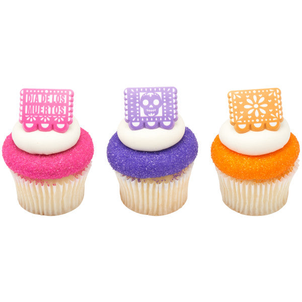 Anillos para cupcakes con pancarta de Papel Picado