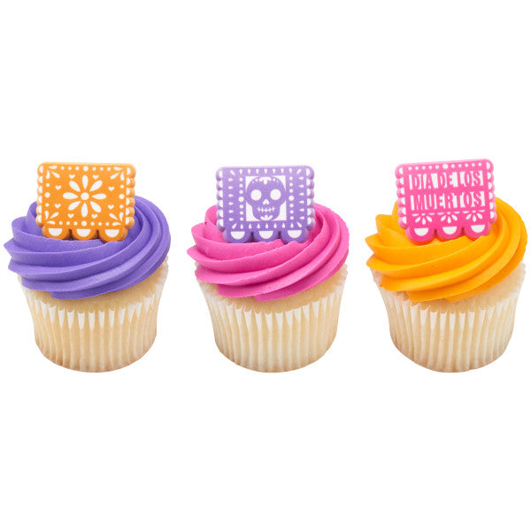 Anillos para cupcakes con pancarta de Papel Picado