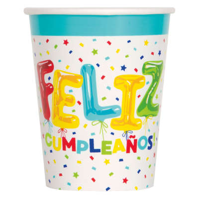 Feliz Cumpleanos Globo Cumpleaños Tazas de 9oz, 8ct