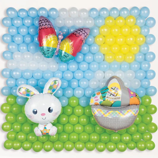 Kit de fondo para globos de látex y aluminio con conejitos de Pascua