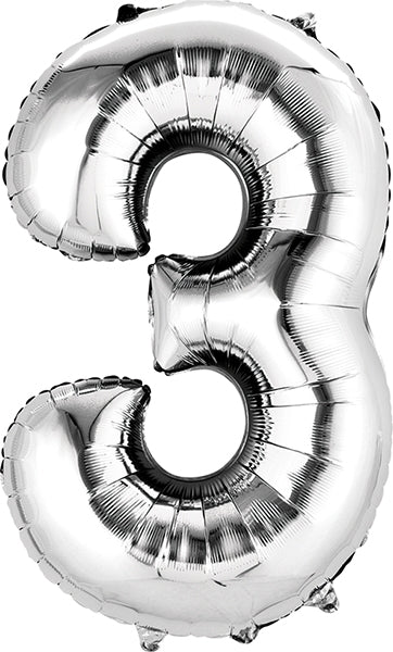 Anagram 34" Numeral 3 Balloon - Silver