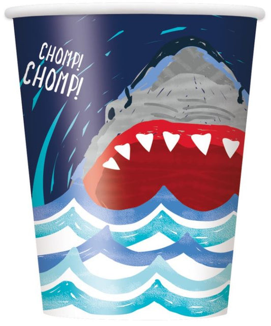 Vasos de papel Shark Party de 9 oz, 8 unidades