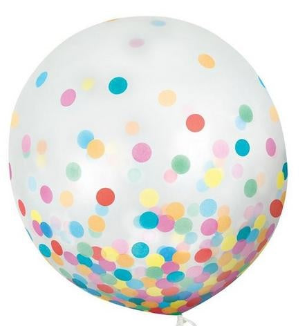 Globo gigante transparente de 24" con confeti arcoíris y borla de puntos