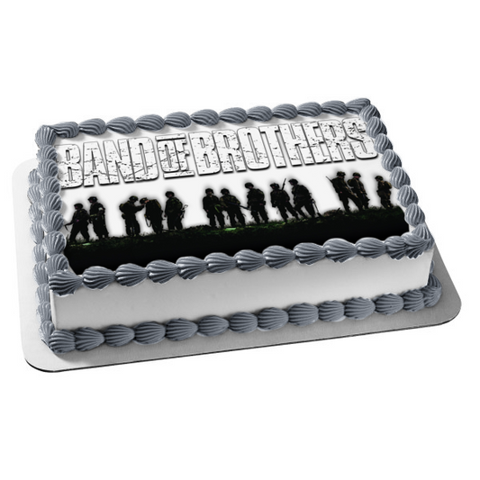 Band of Brothers Soldier Silhouettes Black and White Edible Cake Topper Image ABPID27118