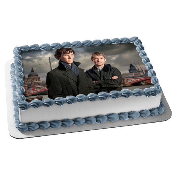 Sherlock Holmes John Watson City Buildings Edible Cake Topper Image ABPID27121