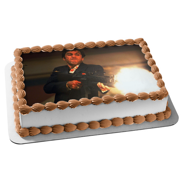 Caracortada Al Pacino Tony Montana Ametralladora Imagen comestible para tarta ABPID27137 