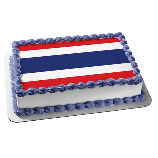 Imagen de decoración comestible para tarta con rayas rojas, blancas y azules de la bandera de Tailandia ABPID27750 