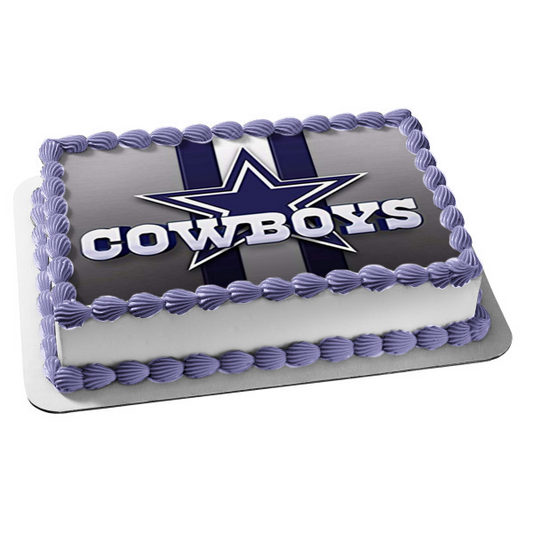 Dallas Cowboys Logo Football NFL Blue Stripe Background Edible Cake Topper Image ABPID27776