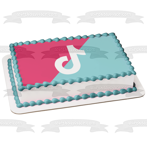 Imagen comestible para decoración de tarta con logotipo de TikTok, color verde azulado y rosa Tik Tok ABPID50775 