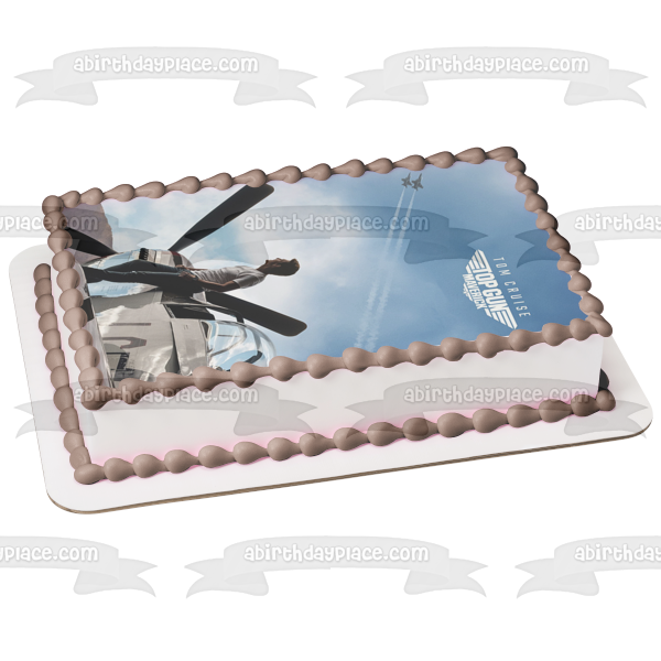 Top Gun Maverick Movie Poster Lt. Pete Maverick Mitchell Tom Cruise Planes Helicopters Edible Cake Topper Image ABPID50882