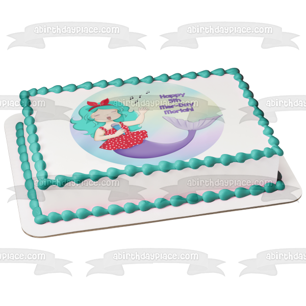 Sirena cantando feliz 5º cumpleaños del día de Mer, nombre personalizado, decoración comestible para tarta, imagen ABPID51077 