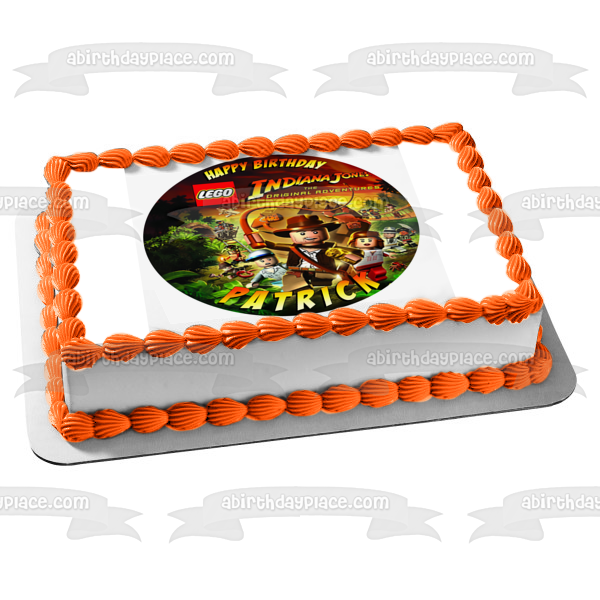 LEGO Indiana Jones la aventura original Feliz cumpleaños Mola Ram Satipo Jock Marion Nombre personalizado Edible Cake Topper Imagen ABPID51203 