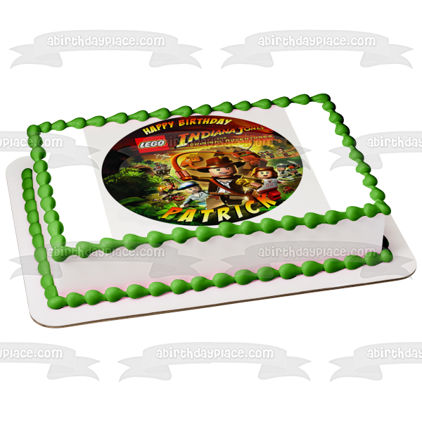 LEGO Indiana Jones la aventura original Feliz cumpleaños Mola Ram Satipo Jock Marion Nombre personalizado Edible Cake Topper Imagen ABPID51203 