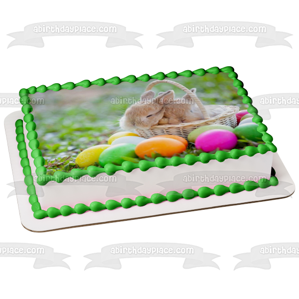 Felices Pascuas Conejitos de Pascua en cesta Huevos de Pascua Imagen comestible para decoración de tarta ABPID51208 