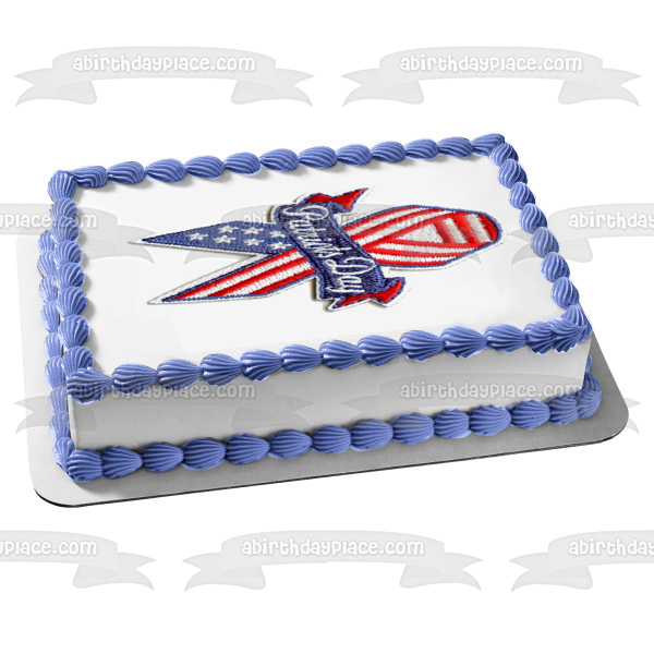 Imagen comestible para decoración de tarta con logotipo de cinta de bandera del Día de los Patriotas ABPID51212 