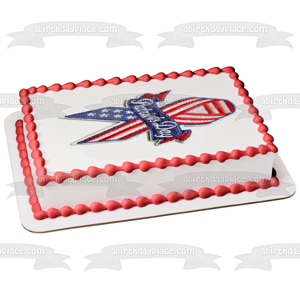 Imagen comestible para decoración de tarta con logotipo de cinta de bandera del Día de los Patriotas ABPID51212 