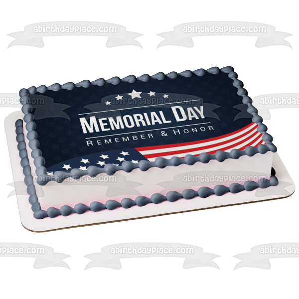 Memorial Day Remember and Honor American Flag Stars Edible Cake Topper Image ABPID51213