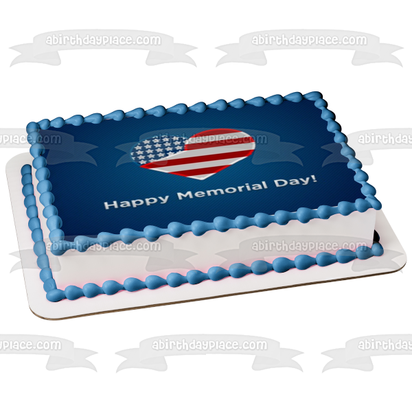 Feliz Día de los Caídos Bandera Americana Corazón Decoración comestible para tarta Imagen ABPID51214 