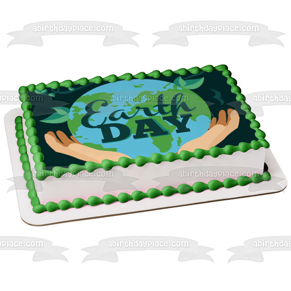 Earth Day Planet Earth Held In Hands Edible Cake Topper Image ABPID51218