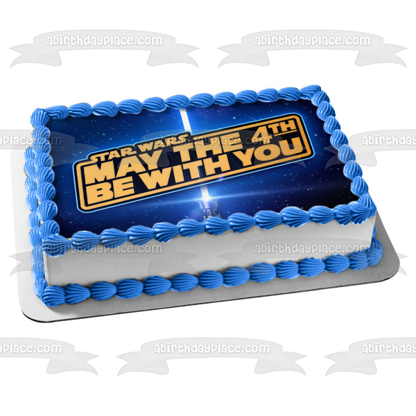 Star Wars Day May the 4th Be with You Lightsaber Galaxy Background Edible Cake Topper Image ABPID51245