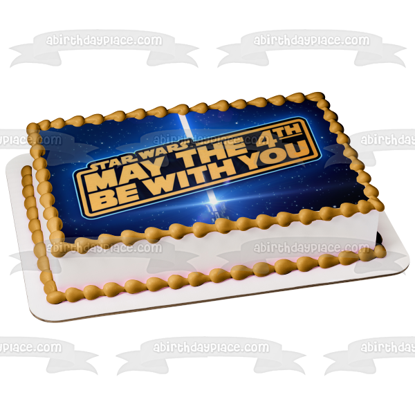 Star Wars Day May the 4th Be with You Lightsaber Galaxy Background Edible Cake Topper Image ABPID51245