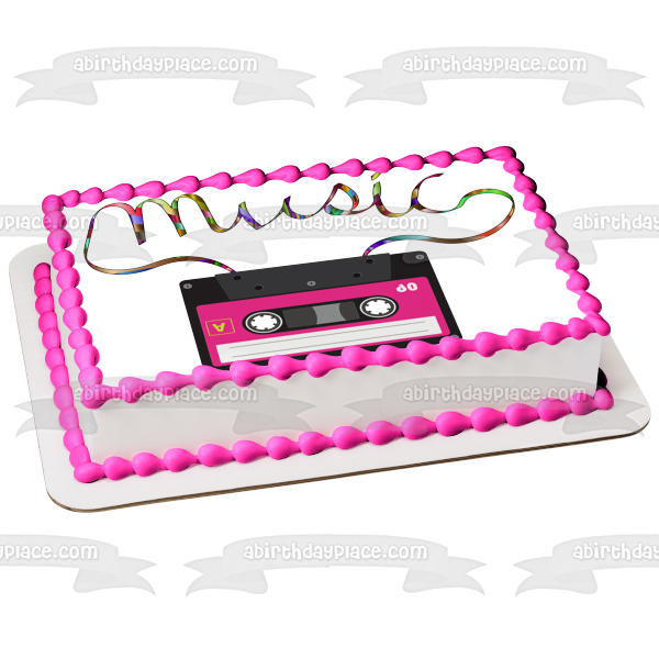 Música Mixtape Rainbow 80s 90s 70s Cassette Tape Personalizable Edible Cake Topper Imagen ABPID51273 