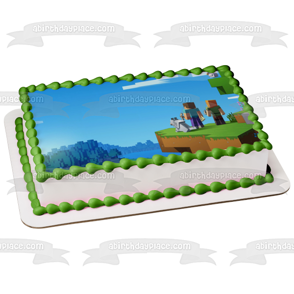 Minecraft - Adorno comestible para tarta con pieles de personajes variados, perro, pájaro, montañas, imagen ABPID51088 