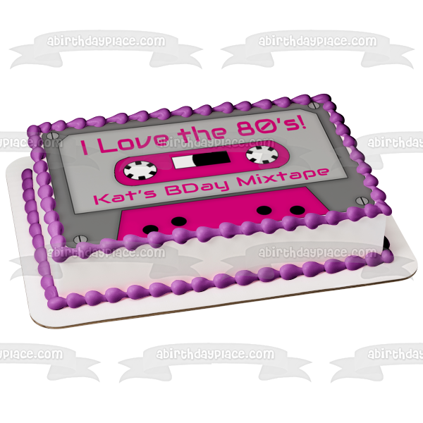 Me encanta el mixtape de las décadas de los 80, fiesta personalizable, baile, música de los 80, niños de los 80, decoración comestible para tarta, imagen ABPID51356 