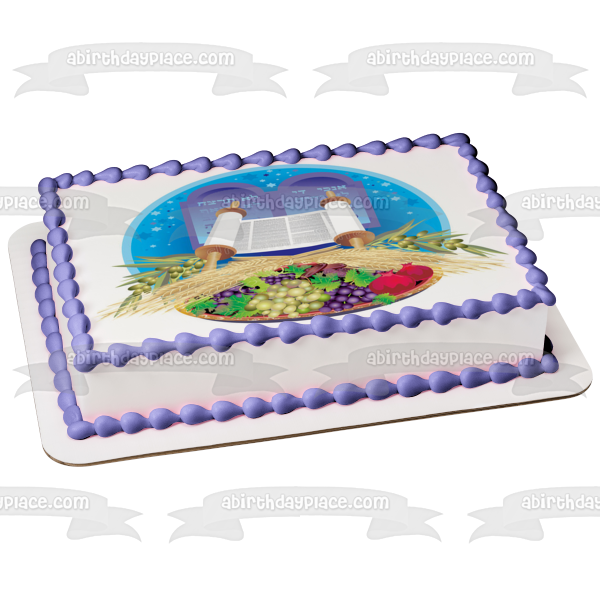 Feliz día festivo judío de Shavuot, estrella de David, fruta, decoración comestible para tarta, imagen ABPID51370 