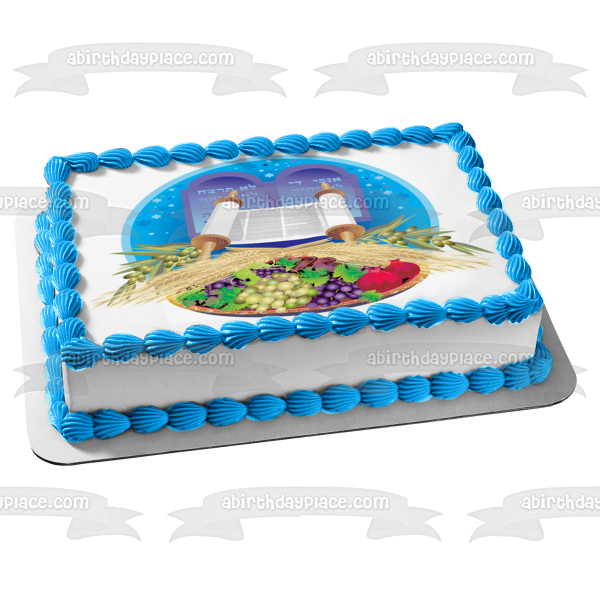 Feliz día festivo judío de Shavuot, estrella de David, fruta, decoración comestible para tarta, imagen ABPID51370 