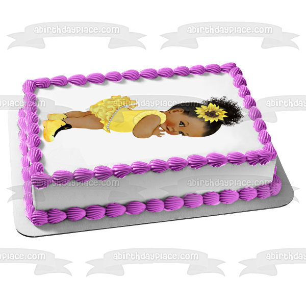 African American Baby Girl Girasol Amarillo Tutu Jordan Zapatillas Edible Cake Topper Imagen ABPID51460 