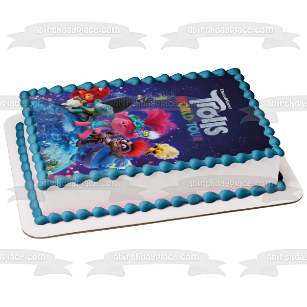 DreamWorks Trolls World Tour Póster de la película Poppy Branch Thrash Queen Essence Queen Barb King Trollex Imagen comestible para decoración de tartas ABPID51063 