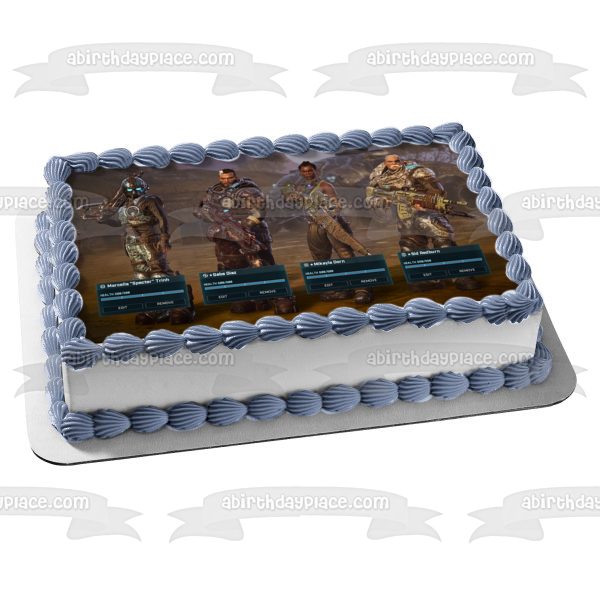 Imagen de decoración comestible para tarta con pantalla de carga de personajes de Gears Tactics ABPID51932 