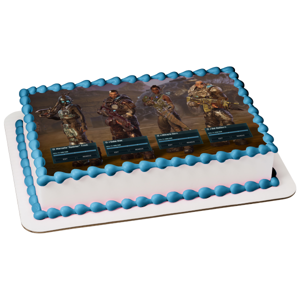 Imagen de decoración comestible para tarta con pantalla de carga de personajes de Gears Tactics ABPID51932 