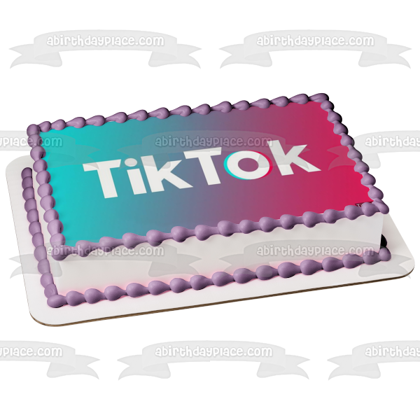 Imagen comestible para decoración de tarta con logotipo de Tik Tok, fondo azul y rosa, ABPID51985 