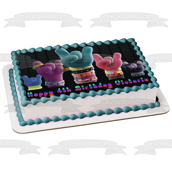 Trolls World Tour Happy Birthday Personalized Rock Hands Edible Cake Topper Image ABPID51988